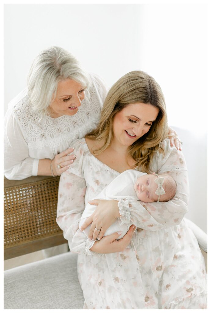 Three generations of women photographed during their Charleston Studio Newborn Session