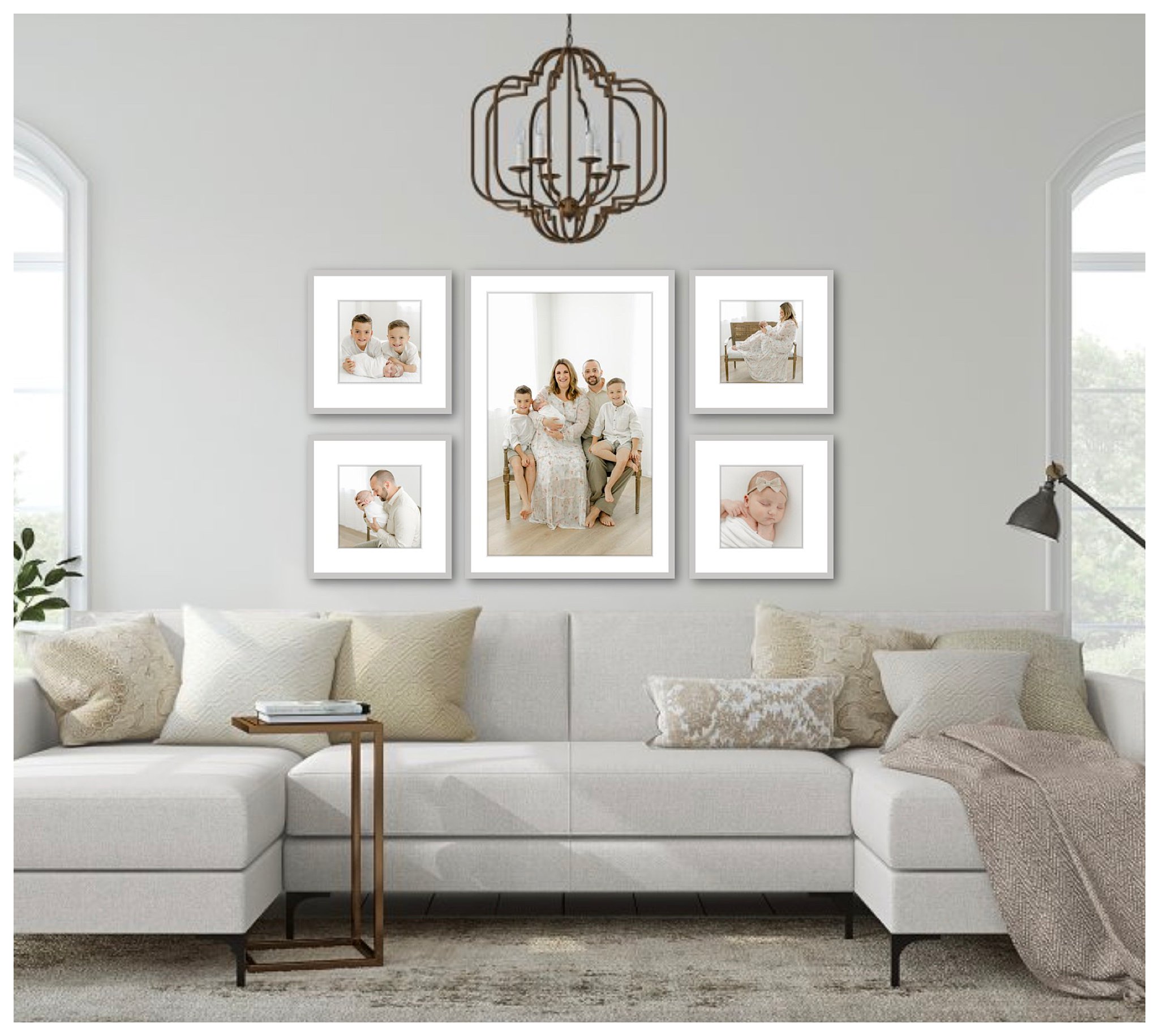 a beautiful gallery wall of custom frames designed by Tara Federico Photography